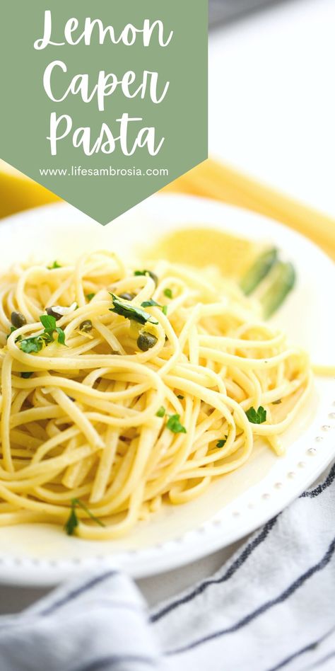 Lemon Caper Linguine Lemon Caper Pasta, Linguine Recipes, Light Pasta, Pasta Salads, Lemon Butter, Savory Recipes, Linguine, Orzo, How To Cook Pasta