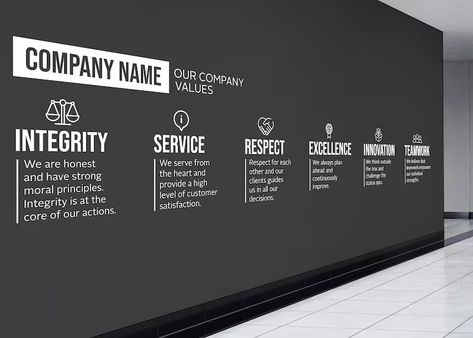 CUSTOMIZABLE COMPANY VALUES Wall Vinyl Decal, Add Your Company Name, Motivational, Inspirational - Etsy Company Values Wall Design, Our Values Design, Company Values Design, Company Values Wall, Office Branding Wall, Values Wall, Company Logo Wall, Company Core Values, Office Graphics