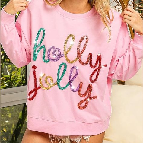 Pink Holly, Jolly Sweatshirt, Extra Large. Never Been Worn Brand New. Christmas Pullover, Letter Sweatshirt, Bandeau Tops, Loose Fabric, Round Neck Sweatshirts, Christmas Hoodies, Sweatshirt Christmas, Christmas Lettering, Solid Clothes