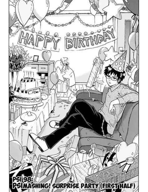 Happy birthday! 🎈 Disastrous Life Of Saiki K, Psi Nan, Saiki K, Saiki Kusuo, Arte Sketchbook, Manga Panels, Anime Reccomendations, Manga Pages, Anime Wall Art