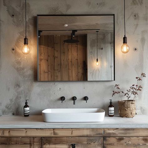 20+ Industrial Style Bathroom Mirror Ideas for a Chic Urban Update • 333+ Art Images Bathroom Mirror Industrial, Tiny Industrial Bathroom, Industrial Bathroom Mirror, Industrial Chic Bathroom, Industrial Bathroom Lights, Barn Bathroom Ideas, Industrial Bathroom Mirrors, Modern Farmhouse Bathrooms, Modern Industrial Bathroom