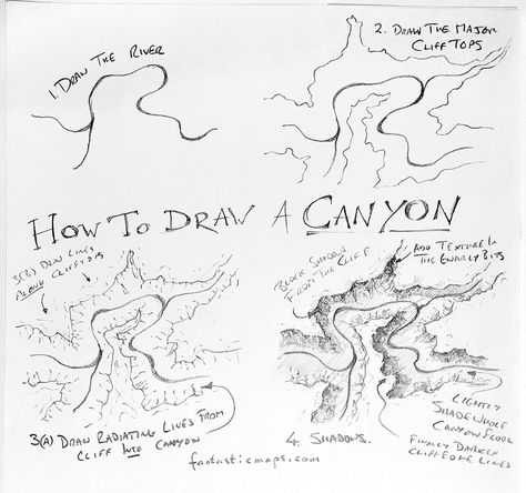 How To Map A Large Canyon - Fantastic Maps Draw A Map, Fictional Maps, Nerdy Art, Fantasy Map Making, Map Making, Fantasy World Map, Fantasy Maps, Instruções Origami, Drawn Map