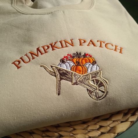 Pumpkin Patch embroidered sweatshirt, Pumpkin halloween sweatshirt, Fall halloween sweatshirt, Vintage crewneck, embroidered halloween witch sweatshirt, halloween vintage crewneck I've included images showing the design on a SAND Sweatshirt, please message me for specific sweatshirt colour requests/a request for changing the embroidery colour. ▶️ HOW TO ORDER > Swipe through all the photos and check out our size charts and different colours available for the apparel you would like! > Chose your Fall Embroidery Shirts, Halloween Embroidered Sweatshirt, Fall Embroidered Sweatshirts, Fall Sweatshirt Designs, Earthy Clothing, Fall Embroidery, Embroidered Halloween, Crewneck Vintage, Witch Sweatshirt