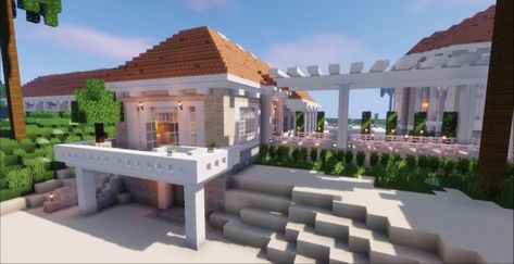 Minecraft Beach, Mansion Minecraft, Minecraft Mansion, Easy Minecraft Houses, Minecraft Map, Subscribe Button, The Blocks, Minecraft Houses, Beach Resort