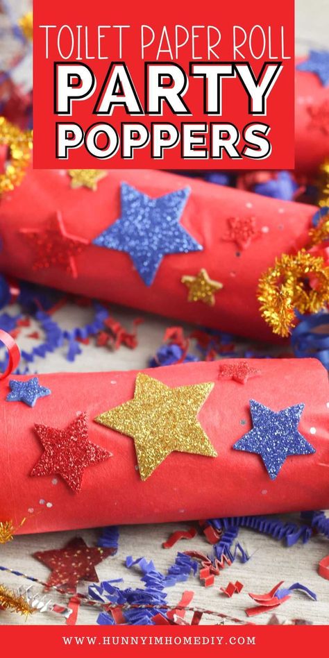 Learn how to make confetti poppers with toilet paper rolls with this easy craft for kids. They're the perfect art project for all your summer parties -- from the 4th of July to Labor Day. Use red, white, and blue patriotic decorations and paper shreds to put this fun art project together with your preschooler or kindergartener today. Diy Party Poppers, Summer Crafts For Toddlers, Summer Activities For Toddlers, Party Crackers, Confetti Poppers, Diy Confetti, Party Poppers, Diy Party Favors, Summer Crafts For Kids