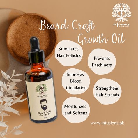 ✨Unlock Your Beard’s True Potential! ✨ Our Beard Craft Growth Oil is here to transform your beard game: 🌱 Stimulates growth Fights patchiness 💪 Strengthens and softens. Say goodbye to patchy beards and hello to a fuller, healthier look! Shop now at, https://infusions.pk/product/health-wellness/beard-craft-growth-oil/ #Infusions #beardoil #GrowthOil #cashondelivery #healthylifestyle ##hairgoals #hairstyle #beardgrowth #beardlife #BeardGoals #BeardMaintenance #BeardSoftening #BeardEssentials Beard Maintenance, Patchy Beard, Beard Game, Stimulate Hair Follicles, Beard Growth, Beard Life, Growth Oil, Improve Blood Circulation, Hair Strand