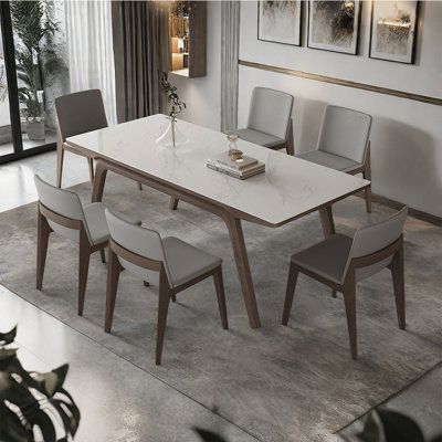 Nordic light luxury design, beautiful appearance, convenient collocation, in any environment will not be abrupt, suitable for any decoration style. Lane Design Size: 29.5"H x 63"L x 31.5"W | Lane Design European light luxury rectangular dining table set brown / whiteWood | 29.5"H x 63"L x 31.5"W | Wayfair Wabi Sabi Table, Slab Table, Stone Dining Table, White Rock, Table Chair, Rectangular Dining Table, Table And Chair Sets, Kitchen Dining Furniture, Table Legs