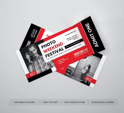 Photo Event Festival Ticket Template AI, EPS Festival Ticket, Admit One Ticket, Weekend Festival, Ticket Template, Admit One, Event Photos, Design Template, Template Design, Festival