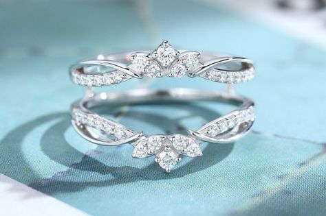 Ring Enhancer Wedding Band, Engagement Ring Wraps, Ring Redesign, Guard Ring, Ring Inspo, Ring Enhancer, Art Deco Wedding Band, Ring Guard, Moissanite Diamond Rings