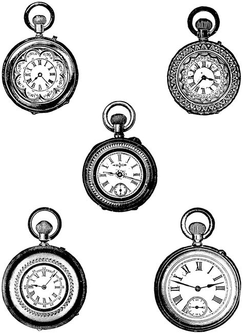 Free Steampunk Clip Art | download free vintage pocket watch clipart Pocket Watch Drawing, Dona Matoshi, Clock Stencils, Watch Drawing, Vintage Clipart, Hourglasses, Free Vintage Printables, Gold Pocket Watch, Watch Tattoos