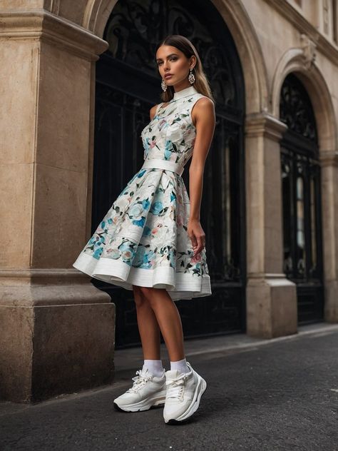 40 Dress and Sneakers Outfit Ideas: A 2024 Guide to Effortless Chic Fancy Dress With Sneakers, Dress And Sneakers Outfit Summer, Dress And Sneakers, Sneakers Outfit Work, Cocktail Dress Outfit, Dress And Sneakers Outfit, Sneakers Outfit Summer, Sneakers Outfit Casual, Dance Together