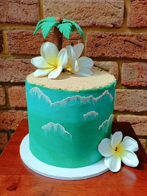 Hawaii Themed Birthday Cake, Tropical Birthday Cake Simple, Hawaii Themed Cake, Cute Green Cake, Aloha Birthday Cake, Tropical Flower Cake, Hawian Party Ideas, Tropical Theme Cake, Hawaii Birthday Cake