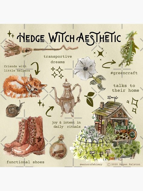 "Hedge Witch Aesthetic Illustration in Watercolor" Sticker by WitchofWhimsy | Redbubble Hedge Witch Aesthetic, Green Witch Aesthetic, Pagan Life, Witch Aesthetics, Herbal Witch, Witch Things, Aesthetic Illustration, Cottage Witch, Postal Vintage