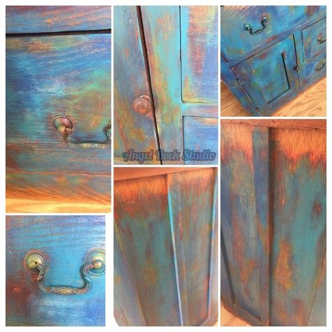 shades of blue unicorn spit cabinet makeover Unicorn Spit Stain, Unicorn Painting, Unicorn Spit, Blue Unicorn, Retro Renovation, Painted Drawers, Property Design, Cabinet Makeover, Distressed Furniture