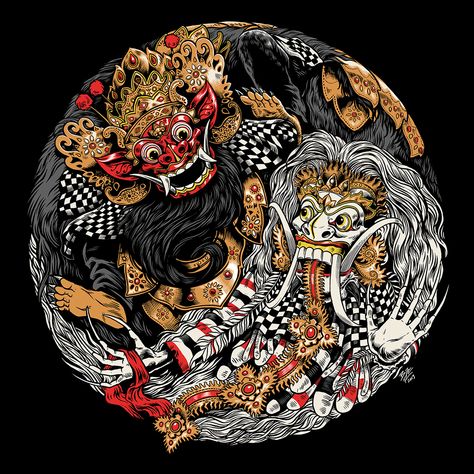 Bazzer graphik Is a well know indonesian Digital artist, his tshirts and Apparels often show drawings inspired by culture Hero of balinese folk like this Barong landung and Barong ket vs rangda | #digitalart #tshirtdesign Barong Bali, Samurai Artwork, Indonesian Art, Japanese Art Prints, Batik Art, Japanese Artwork, Japan Tattoo, Japon Illustration, Shirt Illustration