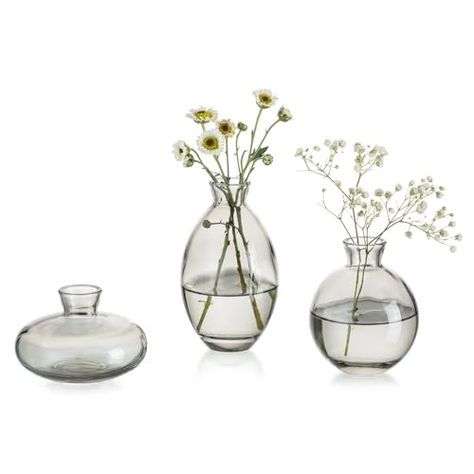 Glasseam Gray Glass Bud Vase, 3Pcs/Set Modern Decorative Small Mini Flowers Vases Short Minimalist Aesthetic Home Decor Vintage Cute Handmade Tiny Wedding Table Centerpieces for Single Flower Rose Aesthetic Vase, Vases Handmade, Reed Diffuser Bottle, Decor Centerpieces, Vases For Flowers, Flowers Centerpieces, Small Vases, Grey Vases, Art Deco Vases