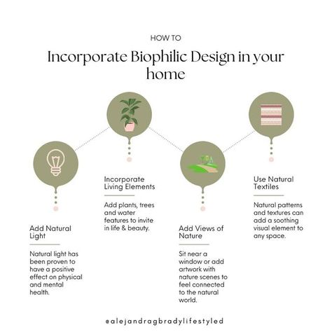 Alejandra G. Brady | Feng Shui - Lifestyle on Instagram: "How to bring Biophilic Design into your home. I am so excited to be a certified Biophilic Designer! Over the past 20 years, my career has evolved so organically, and I can’t wait to begin implementing all the new knowledge I have gained into my client’s homes and offices. I started with Interior design and after 15 years of doing high end interiors, I became certified in Feng Shui in 2018. Feng Shui has changed my life. I never thou Interior Design Knowledge, Biophilic Design Interiors Home, Biophilic Design Interiors, Interior Design Basics, New Knowledge, Inspiration Board Design, Biophilic Design, Design Techniques, Design Basics