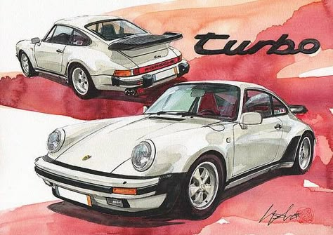 Classic Road Bike, Emoji Drawings, Porsche Classic, Car Artwork, Car Design Sketch, Watercolor Painting Techniques, Classic Porsche, Car Sketch, Watercolor Art Lessons