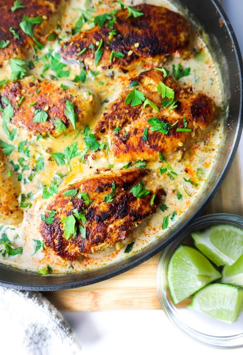 CREAMY CILANTRO LIME CHICKEN Lime And Coriander Chicken, Cilantro Chicken Recipes, Creamy Cilantro Lime Chicken, Lime Cilantro Chicken, Creamy Coconut Sauce, Creamy Chicken Chili, Lime Chicken Recipes, Cilantro Chicken, Whole 30 Approved