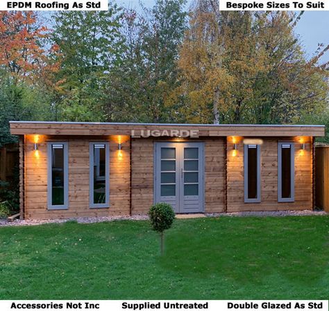 See How Good These Bespoke Lugarde Log Cabins Are At Our Surrey Show Room. ☛ Insulated And Fitting Option. Call: ☎ 0800 999 6995. Est 1979 Log Cabin Garden, Build Your Own Cabin, Wooden Summer House, Log Cabins For Sale, Cabin Garden, Roof Trim, Garden Cabins, Garden Home Office, Apex Roof