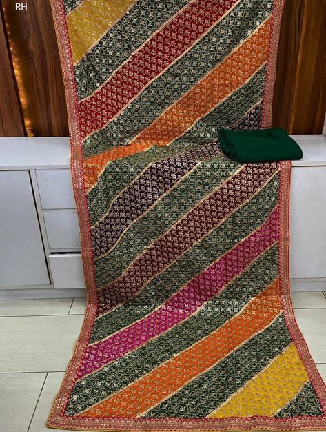 Multi Colour Dupatta, Multi Color Dupatta, Haldi Ideas, Duppattas Designs Ideas, Suit Dupatta, Dupatta Designs, Heavy Dupatta, Embroidery On Kurtis, Heavy Work