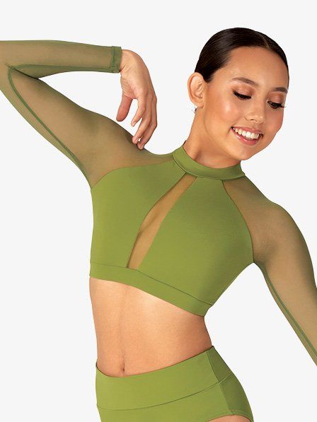 Dance Audition Outfit, Dance Crop Tops, Dance Bras, Pole Dance Wear, Contemporary Dance Costumes, Dance Tops, Mock Neck Long Sleeve, Dance Leotards, Dance Class