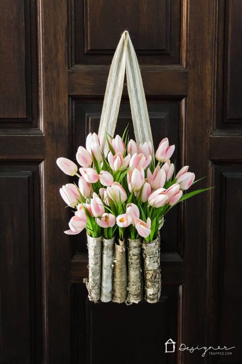 Birch Planter, Spring Wreaths For Front Door Diy, Spring Door Decoration, Diy Floral Wreath, Easter Door Decor, Easter Spring Wreath, Diy Spring Wreath, Spring Front Door Wreaths, Tulip Wreath