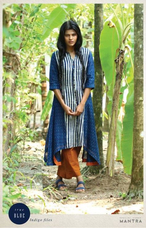 Beautiful Indigo in floral prints, geometric designs, Shibori and more! Now available at our our online store!, SHOP at http://bit.ly/1RR6cbp Shibori Kurti Designs, Shibori Kurti, Mustard Yellow Pants, Asymmetric Kurta, The Secret Label, Kalamkari Blouse, Style Kurti, Western Outfits Men, Kurta Patterns