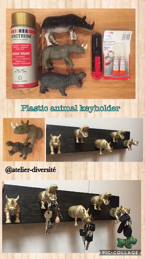 Diy Keyholder Ideas, Plastic Animal Crafts Home Decor, Diy Animal Decor, Keyholders Diy, Key Holder Ideas Creative, Diy Keyholder, Plastic Animal Crafts, Hemma Diy, Deco Originale