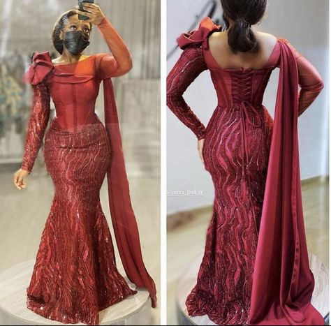 Dark Purple Gown Elegant Wedding, Lace Gown Style, Latest Lace Styles, Aso Ebi Lace Styles, Nigerian Dress, Stylish Naija, Formal Chic, Nigerian Lace Styles, Elegant Wear