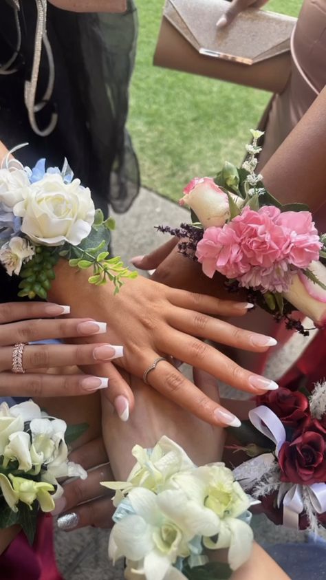 Ball Corsage, Prom Flower Bracelet, Dance Nails, Rings Pretty, Nails Rings, Ball Flowers, Prom Pics, Prom Inspo, Flower Dance