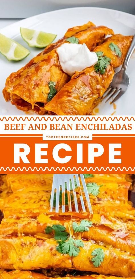 These delicious beef and bean enchiladas appear regularly on my dinner table. My family loves them. The filling is delicious, and I love that they come together in no time, and I can have dinner at the table without breaking a sweat.