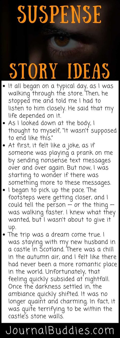 With these suspense story ideas, you can create a quick short story or an epic novel with unexpected twists and turns. Take advantage of this moment to start creating a compelling story with an ending no one will expect. Story Topics Ideas, Create A Story With A Plot Twist, Suspense Writing Prompts, Writer Resources, Plot Ideas, Journal Prompts For Kids, Book Prompts, Writing Prompts For Kids, Mystery Stories