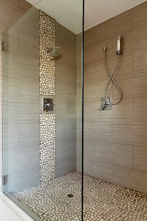 stone accent Bathroom Shower Design, Kabinet Dapur, Bad Inspiration, Toilet Room, Shower Cabin, Luxury Shower, Modern Shower, Shower Remodel, Shower Design