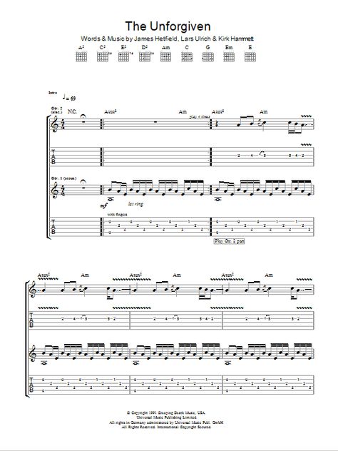 The Unforgiven by Metallica - Guitar Tab - Guitar Instructor Metallica Tabs Guitar, Metallica Guitar Tab, Unforgiven Metallica, Metallica Guitar, Gitar Tab, Metallica Song, Guitar Tabs And Chords, Easy Guitar Tabs, Guitar Tabs Songs