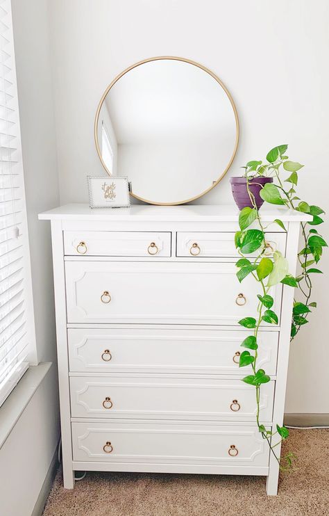 After tackling my closet reorganization, my next project was a simple IKEA Hemnes Dresser Hack. Since moving into my apartment, I’ve enjoyed creating a space that works for me. It’s comfortable, feminine and it truly reflects my personality. In my... Read More The post Easy and Simple IKEA Hemnes Dresser Hack appeared first on Midlife Sassy. Ikea Hemnes Dresser Hack, Hemnes Dresser Hack, Ikea Hemnes Nightstand, Ikea Hemnes Chest Of Drawers, Ikea Tyssedal, Bedroom Dresser Styling, Ikea Dresser Makeover, Ikea Hemnes Dresser, Dresser Hack