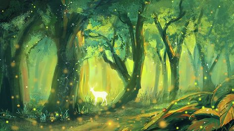 Fantasy Green Landscape, Fairy Forest Illustration, Fantasy Background Landscape, Magical Forest Illustration, Wonderland Scenery, Forest Druid, Fantasy Forest Landscape, Spirit Illustration, Nature Banner