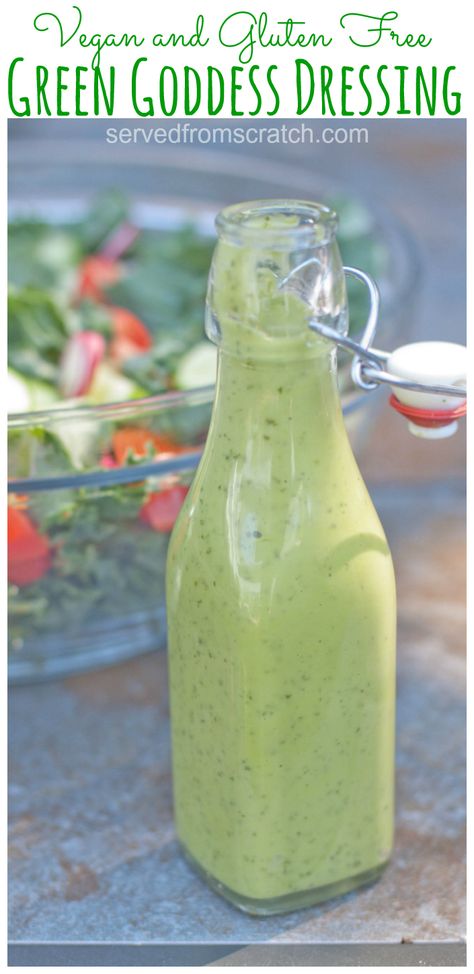 Vegan Green Goddess Dressing, Vegan Green Goddess, Goddess Salad Dressing, Goddess Dressing Recipe, Green Goddess Salad Dressing, Green Goddess Salad, Goddess Salad, Vegan Salad Dressing, Goddess Dressing