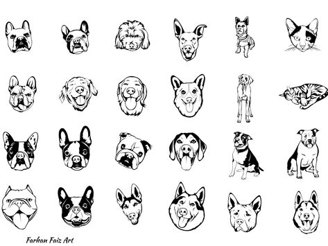 Black and White pets portrait line art by Farhan Dog Tattoo Black And White, Dog Black And White Drawing, Single Line Pet Art, Dog Illustration Black And White, Dog Clipart Black And White, Line Art Design, Black And White Drawing, Pet Portraits, Line Art