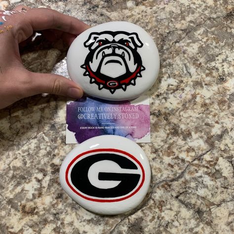 3 Daughters, Rock Ideas, Georgia Bulldogs, Rock Painting, Painted Rocks, Painting Ideas, Bulldog, Georgia, Hand Painted