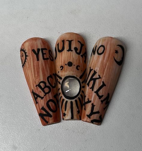 The Exorcist Nails, Oujia Board Nails, Ouija Nail Art, Ouji Board Nails, Fallout Nails, Satanic Nail Art, Satanic Nails, Ouija Board Nails, Ouija Nails