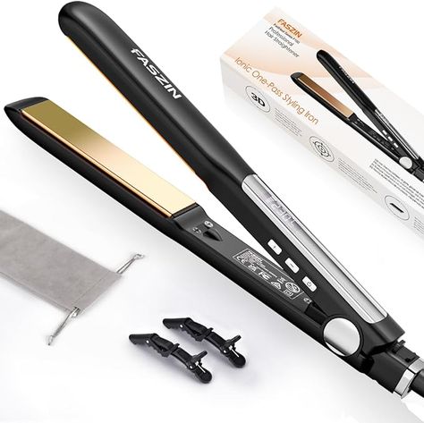 1.18 inch Ionic Titanium Plate, 20S Fast Heat Up Flat Iron with Clear LED Display, 2 in 1 Straightener and Curler Styling Tool for Straighten Hair (Black) Hair Straightening Tools, Straighten Hair, Professional Hair Straightener, Floating Plates, Hair Straighteners Flat Irons, Hair Straightening Iron, Straighten Iron, Styling Iron, Hair Straighteners