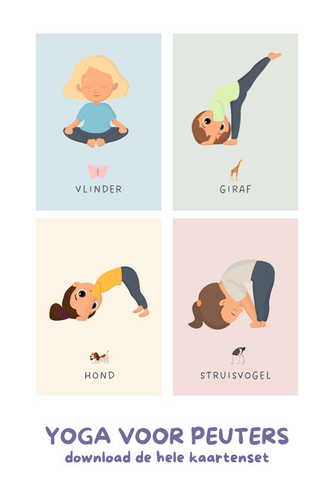 Introduceer je peuter spelenderwijs aan yoga met deze kleurrijke kaarten. Perfect voor thuis en de kinderopvang!  mindful, actief, speelse yoga, kinderen bewegen, vroege ontwikkeling, gezond opgroeien, speelse activiteit, kindvriendelijk, bewegingsspel, stressvrij, yoga houding, rustmoment, kinderyoga oefeningen, ontspanningskaarten, speelkaarten Yoga Kids, Kids Yoga, Yoga For Kids, Yoga Flow, 4 Kids, Kid Spaces, Movie Night, Coaching, Preschool