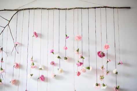 Hanging flower garland backdrop from a Boho & Bubbly Baby Shower via KARA'S PARTY IDEAS | KarasPartyIdeas.com (21) Wildflower Backdrop, Flower Garland Backdrop, Wildflower Baby Shower, Garland Backdrops, Shower Backdrop, Popcorn Bar, Stage Backdrop, Long Branch, Boho Birthday