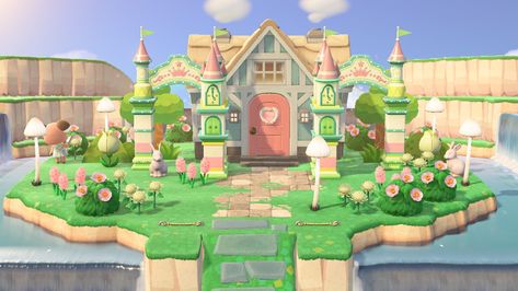 Acnh hhp dlc melbas holiday house, cute fairytale getaway greenery and pastel realness Acnh Melba, Acnh Hhp, House Cute, Fairytale House, Happy Home Designer, Vacation House, Holiday House, Cute House, Vacation Homes