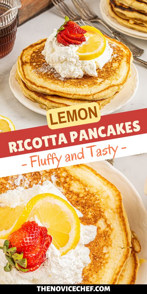 Lemon lovers, meet the breakfast of your dreams! Fluffy Lemon Ricotta Pancakes are light and flavorful and super easy to make from scratch. Fluffy Lemon Ricotta Pancakes, Lemon Ricotta Pancakes Recipe, Recipe Using Ricotta, Ricotta Dessert, Flourless Pancakes, Lemon Pancakes, Homemade Pancake Recipe, Lemon Ricotta Pancakes, Make From Scratch