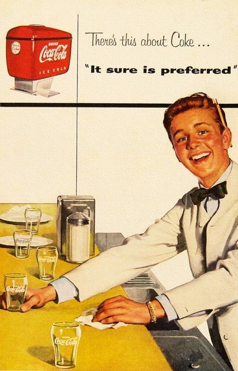 By request… There’s this about Coke… Coca Cola ad detail 1954 Soda Jerk, John Pemberton, Coca Cola Poster, Coke Ad, Funny Commercial Ads, Coca Cola Ad, Vintage Coke, Funny Commercials, Commercial Ads