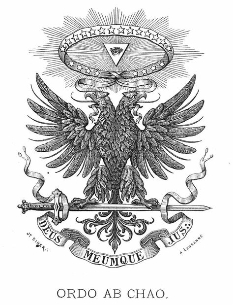 Freemasonry, Franc-maçonnerie, Freimaurerei: Bi-cephalous Eagle... of The 33° / 33rd and last degree of The Ancient & Accepted Scottish Rite (AASR, REAA ) of Freemasonry. Knights Templar Symbols, Order Out Of Chaos, Masonic Art, Arte Peculiar, Vintage Illustration Art, Masonic Symbols, Esoteric Art, Occult Art, Mystical Art