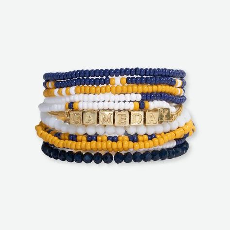 Navy and Yellow Game Day Accessories - INK+ALLOY - Wholesale Stack Game, Letter Bead Bracelets, Navy And Yellow, Yellow Bracelet, Word Bracelet, Ring Bag, Eyeglass Chain, 18k Gold Jewelry, Bead Bracelets