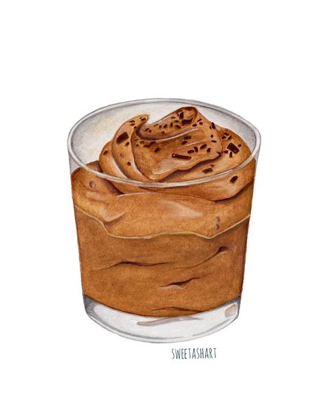 Watercolor illustration of chocolate mousse by Ashley Amburgey Oreo Mousse, Chocolate Drawing, Food Illust, Draw Food, Marker Illustration, Chocolate Oreo Cake, Food Art Painting, Media Illustration, Recipe Drawing